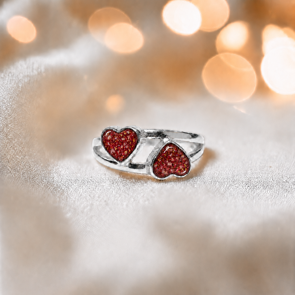 Keepsake Memorial alouette ashes ring, in ruby red, handcrafted in Lancashire, UK
