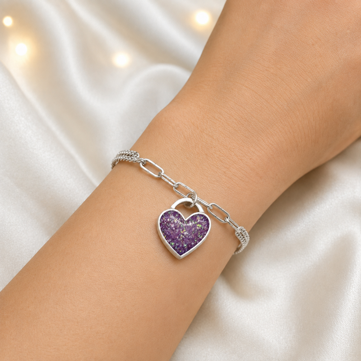Selene Bracelet β silver chunky heart ashes memorial bracelet, in rose pink, handcrafted in Lancashire, UK - by Keepsake Memorial Jewellery