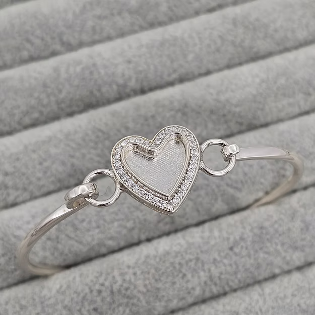 Silver crystal heart keepsake bangle, handcrafted in Lancashire, UK
