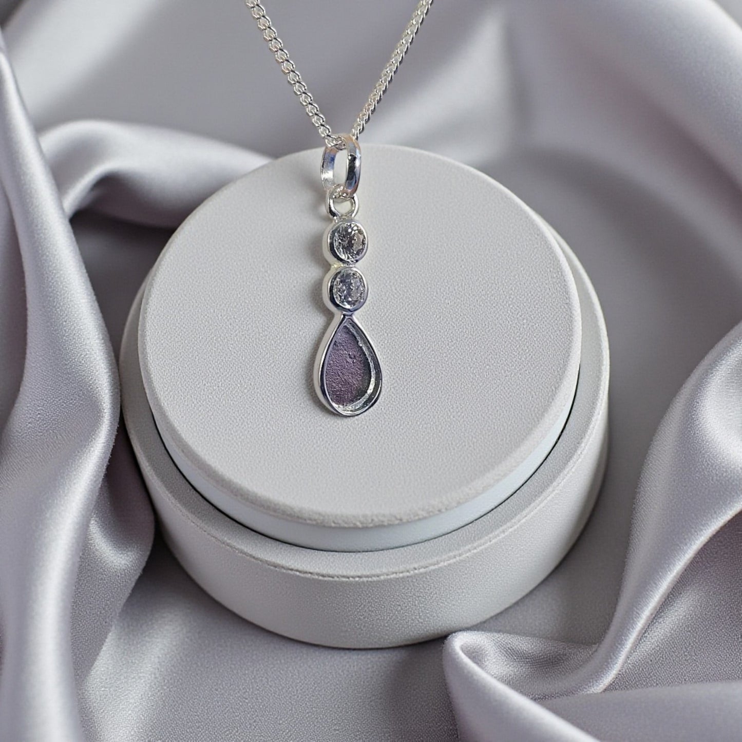 Silver drop memorial pendant, handcrafted in Lancashire, UK