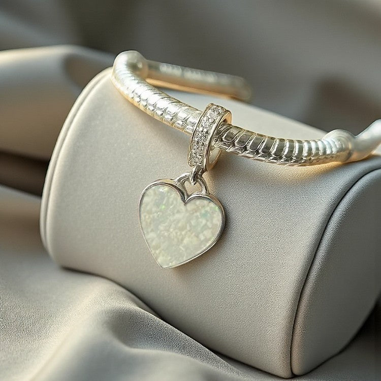 Silver crystal heart dangle ashes charm, handcrafted in Lancashire, UK