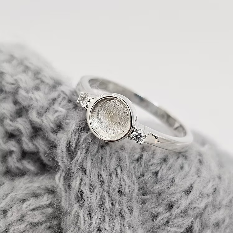Silver round with crystals ashes/hair keepsake ring, handcrafted in Lancashire, UK