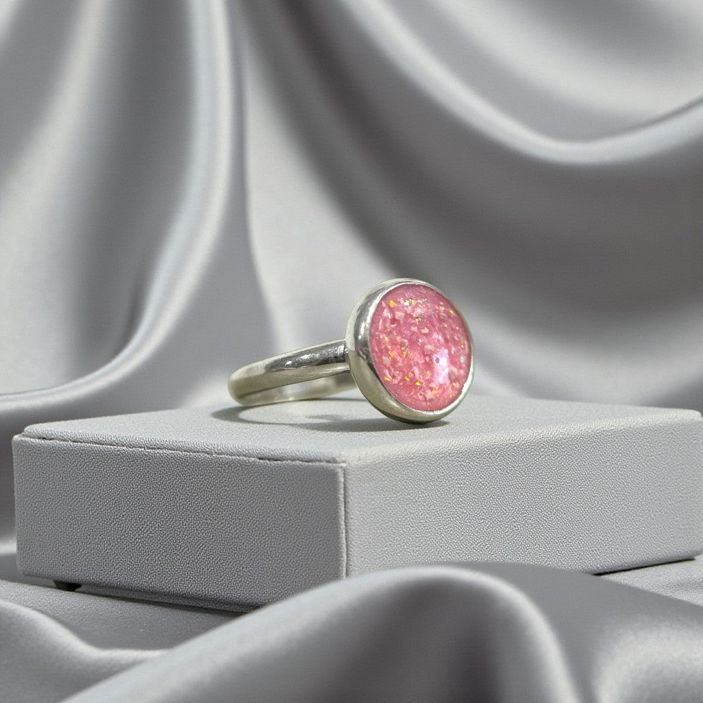 Silver round ashes/hair keepsake ring, handcrafted in Rossendale, UK
