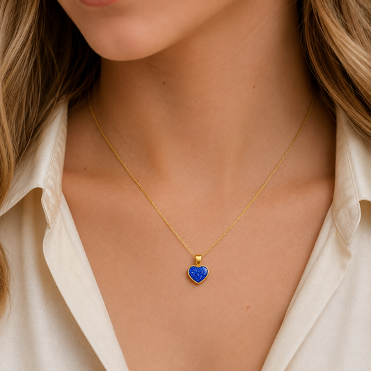 Royal Blue Treasured heart 9ct gold pendant, handcrafted in Lancashire UK β by Keepsake Memorial Jewellery
