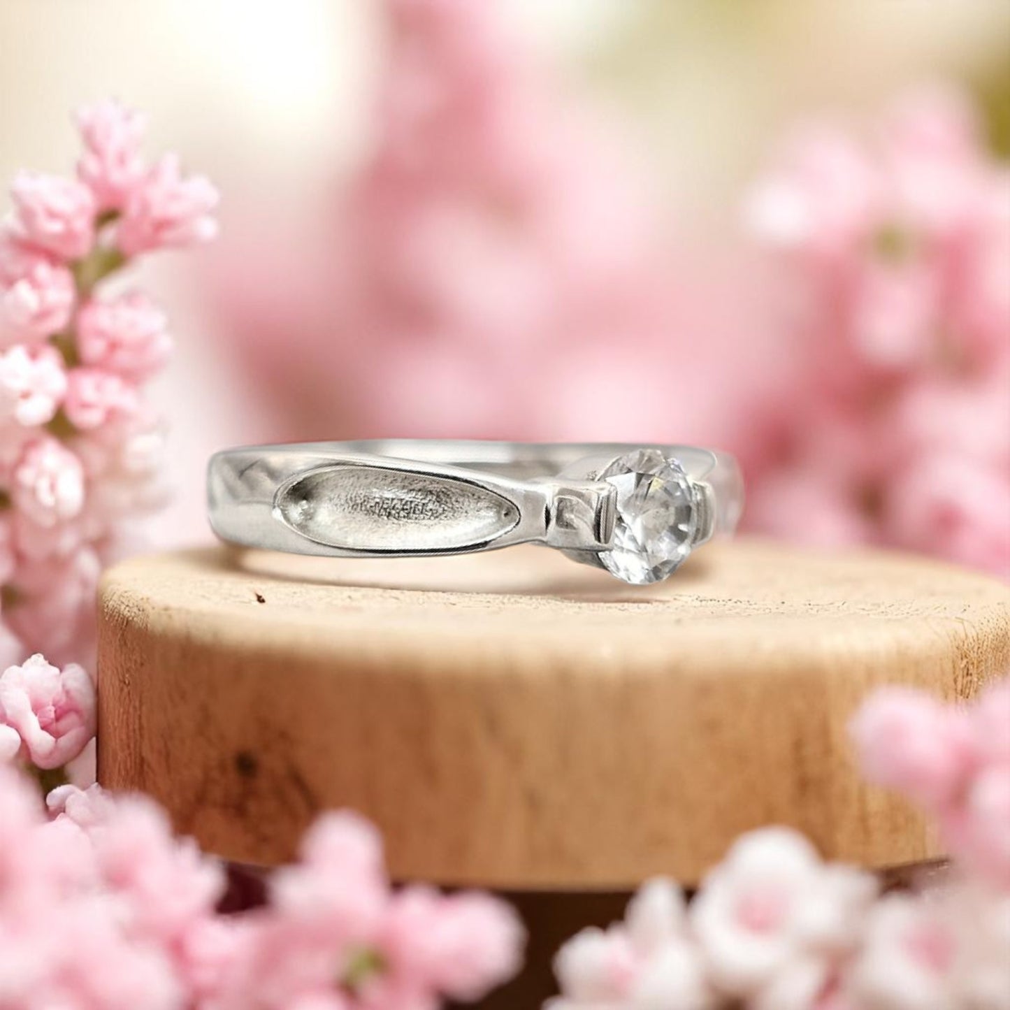 Solid silver solitaire ring with CZ stone