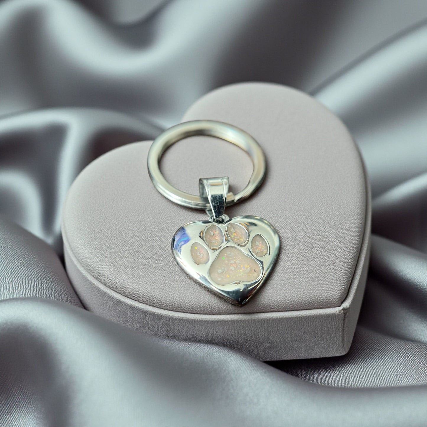 Stainless steel dog paw memorial keyring, Lancashire UK