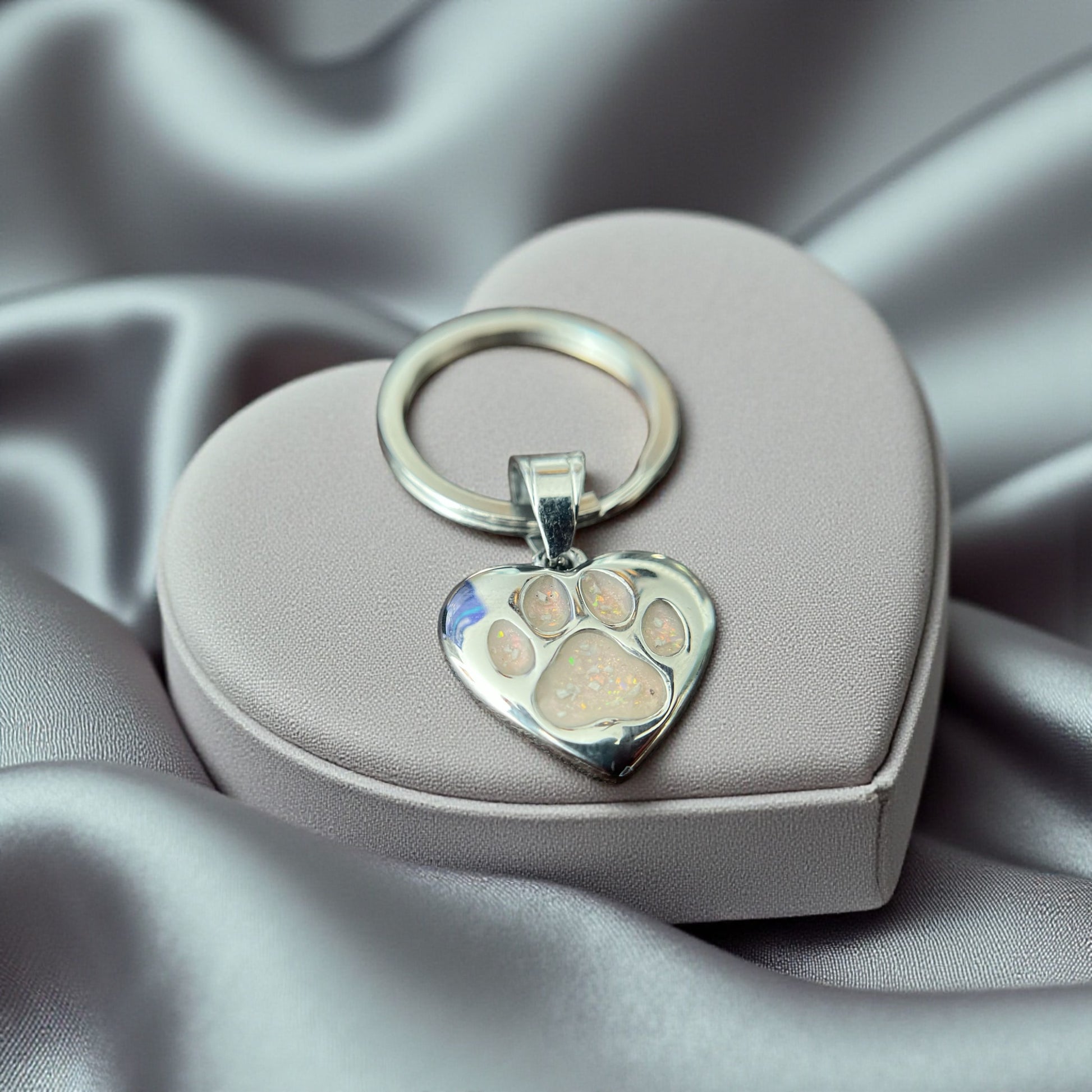 Stainless steel dog paw memorial keyring, Lancashire UK