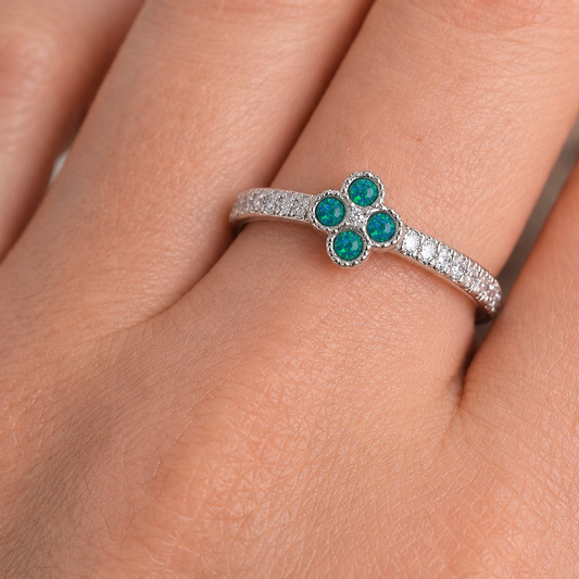 Keepsake Memorial Silver Clover Ashes Ring in Teal Mist - Handcrafted in the UK