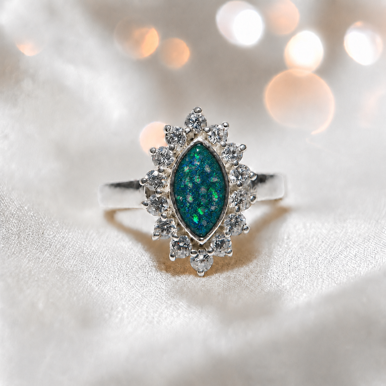 Keepsake Memorial Silver Princess Ashes Ring in Teal Mist - Handcrafted in the UK