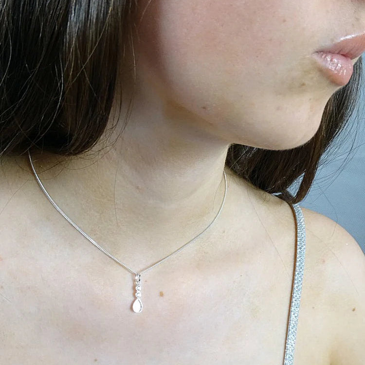 Delicate 925 Silver Teardrop Pendant with two CZ Stones