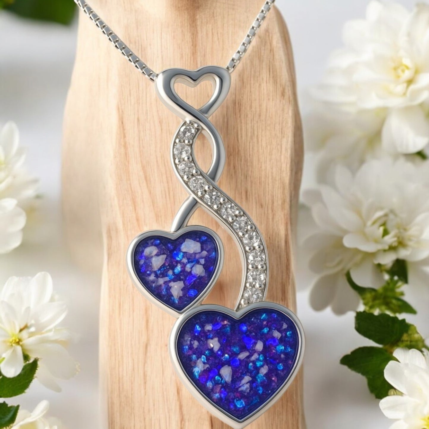 Striking Solid 925 Two Silver Entwined Hearts With CZ Stones