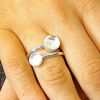 Solid 925 Silver Two Stone Adjustable Ring