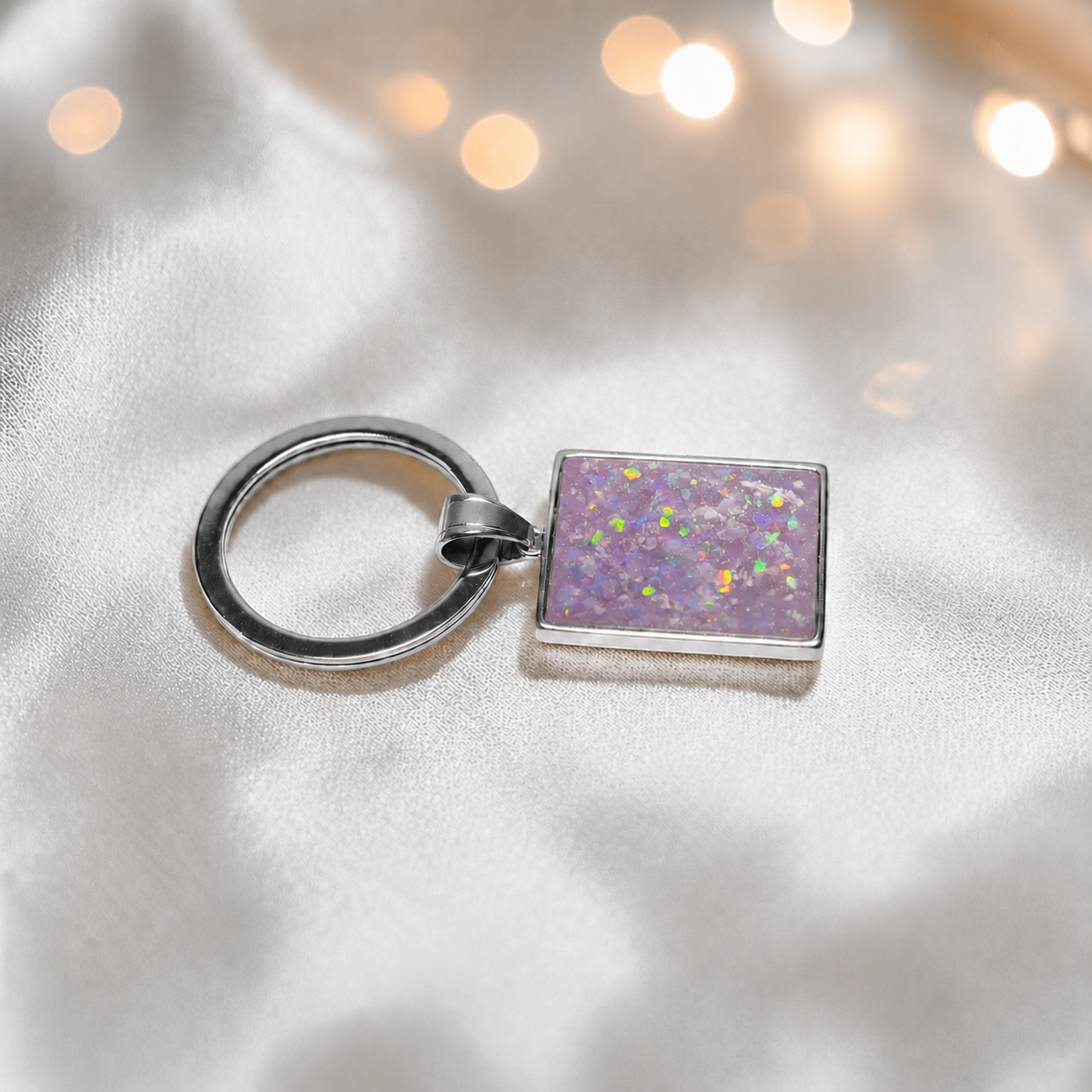 Stainless steel always with me keyring in unicorn purple, handcrafted in Lancashire, UK - by Keepsake Memorial Jewellery