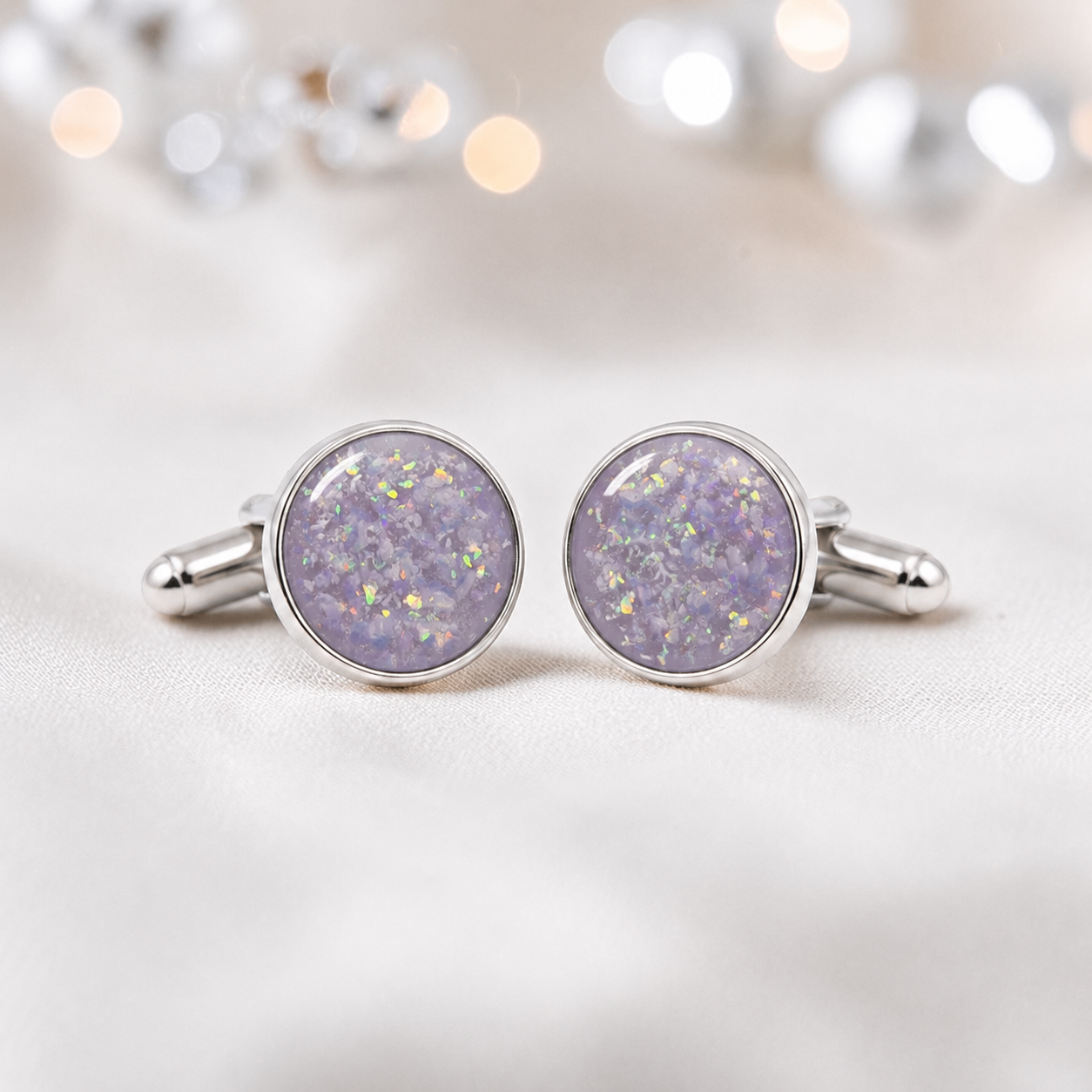Unicorn purple silver Eterna memorial ashes cufflinks, handcrafted in Lancashire UK