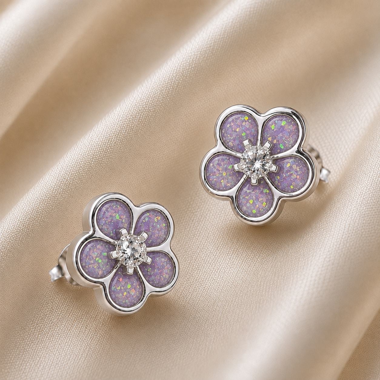 925 Sterling Silver Forget Me Not Memorial Stud Earrings in unicorn purple - Keepsake Memorial Jewellery