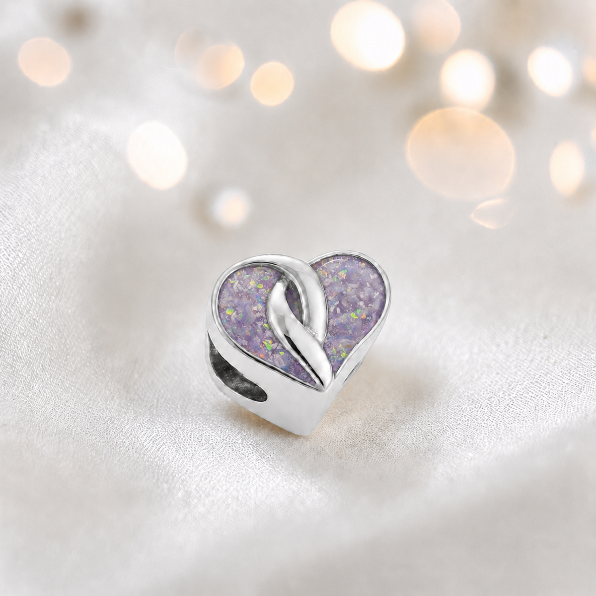 Stainless steel crossover heart charm, in unicorn purple, handcrafted in Lancashire UK - by Keepsake Memorial Jewellery