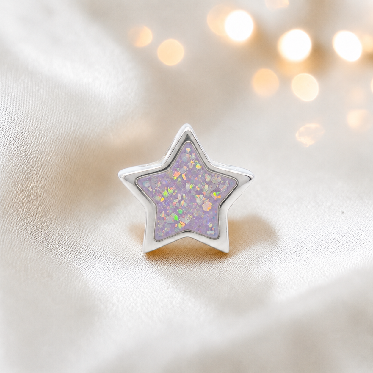 Unicorn purple sterling silver star ashes memorial charm, handcrafted in Lancashire by keepsake memorial