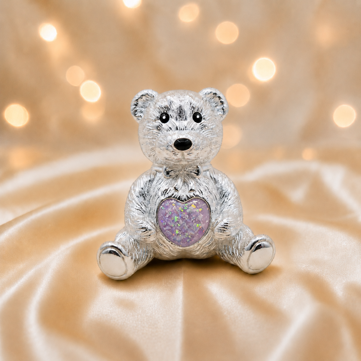 Stainless steel ted memorial bear, in unicorn purple, handcrafted in Lancashire UK - by Keepsake Memorial Jewellery
