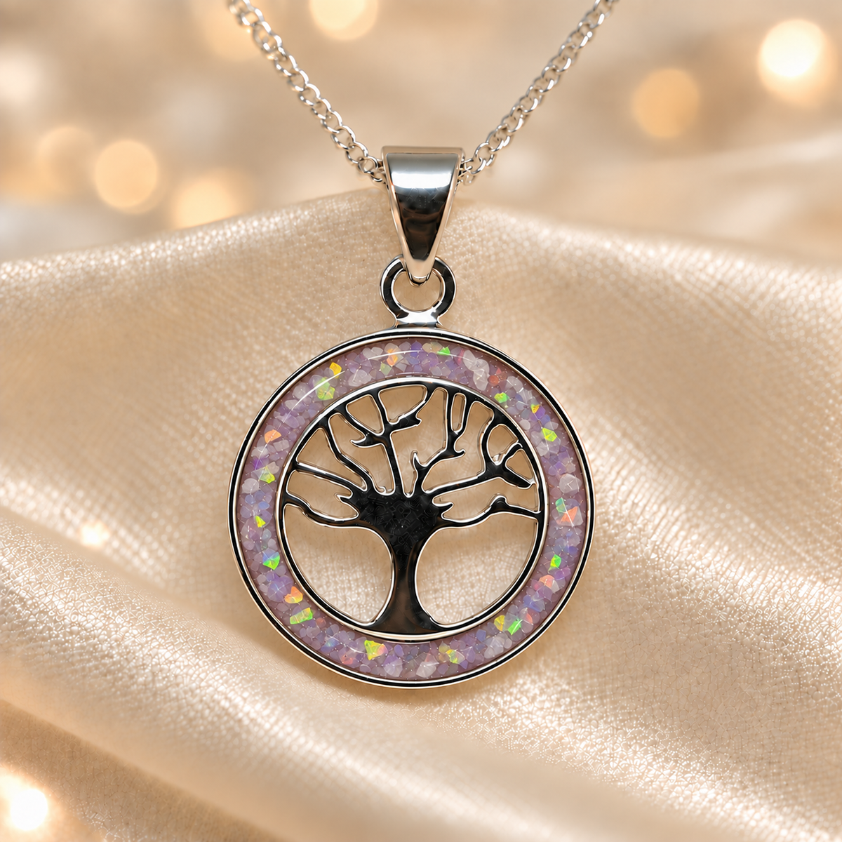 Unicorn Purple Keepsake Memorial Silver Circle Tree of Life Ashes Pendant in sterling silver 925, 16mm