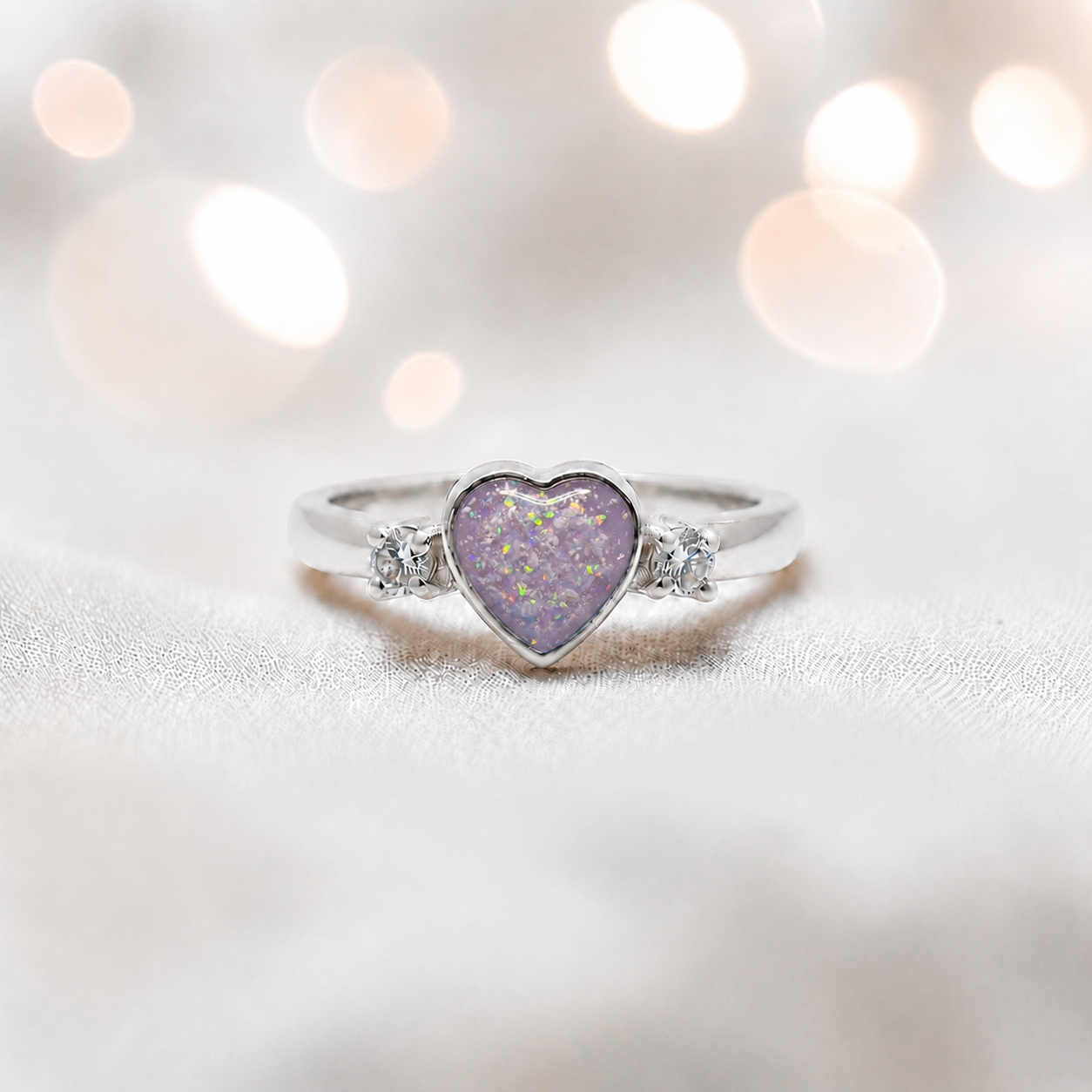 Valentina Ring β silver heart ashes memorial ring, in unicorn purple, handcrafted in the UK
