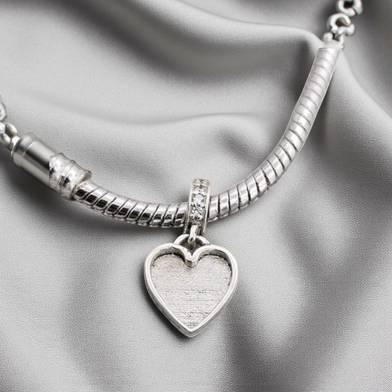 Heart Dangle charm, solid silver with CZ Stones