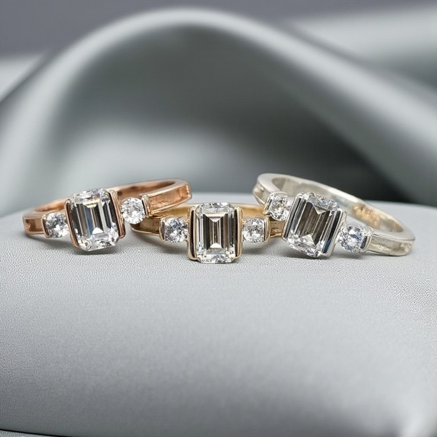 9ct Gold Emerald cut CZ Shoulder Ring **MADE TO ORDER**