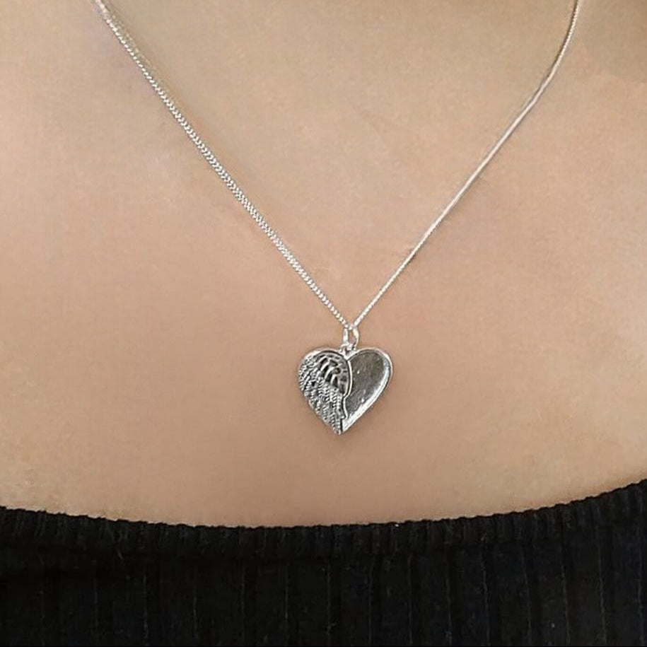 Winged Angel Heart Pendant Solid 925 Silver
