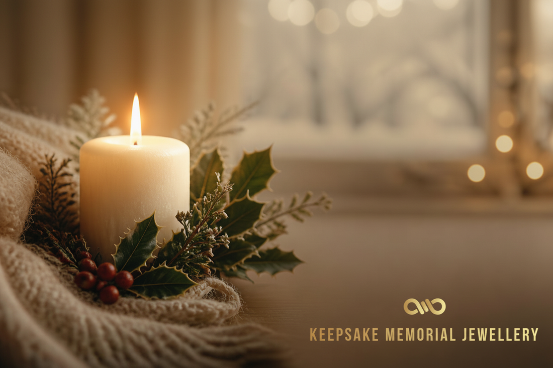 A candle burning in loving memory at christmas by keepsake Memorial Jewellery Lancashire UK