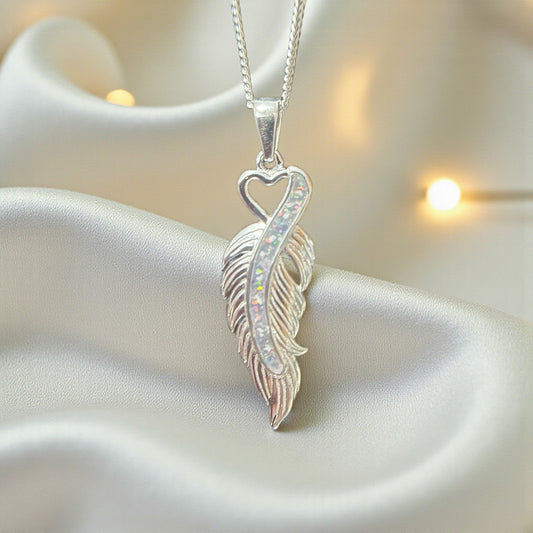 Feather heart memorial pendant
