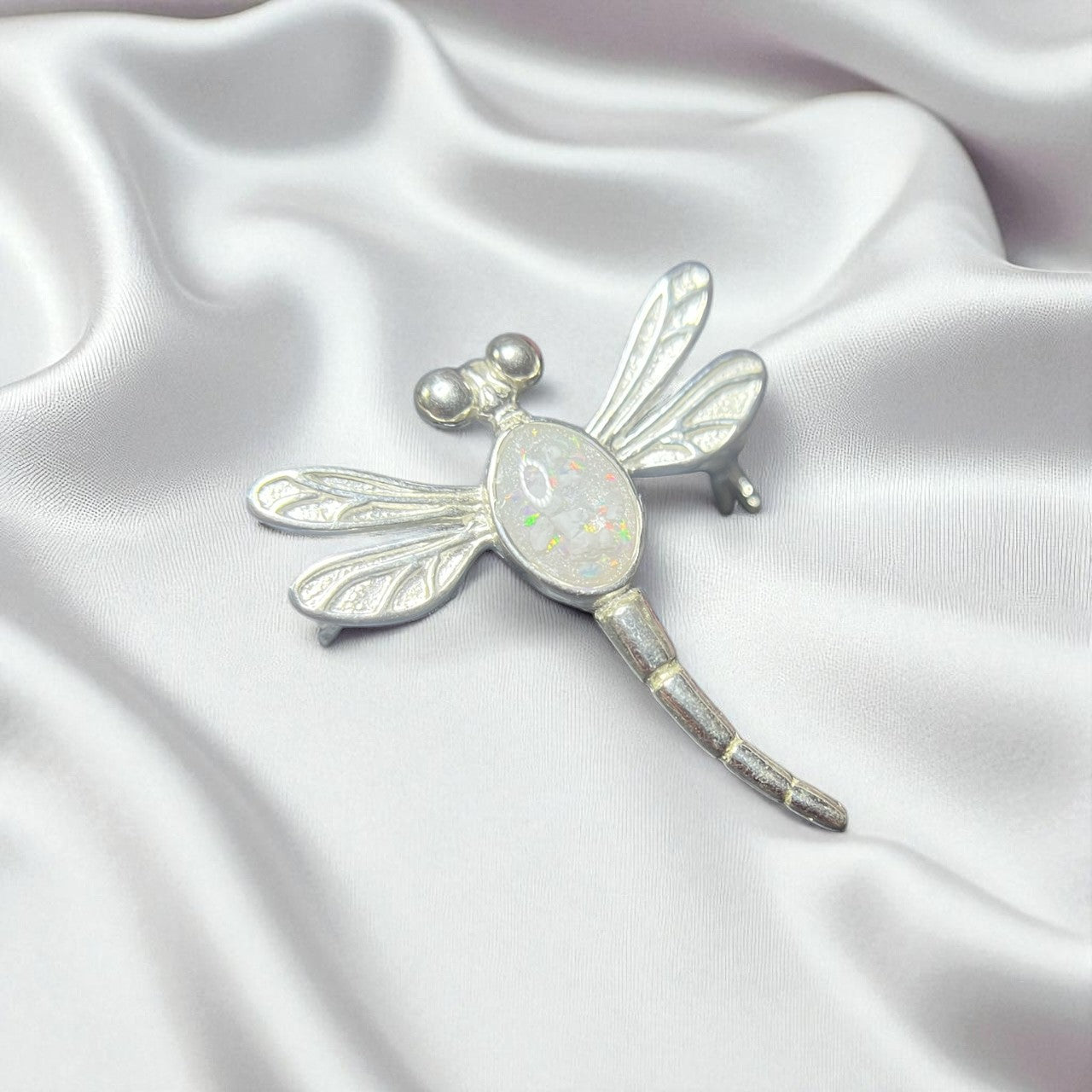 Silver dragonfly memorial brooch, handcrafted in Lancashire
