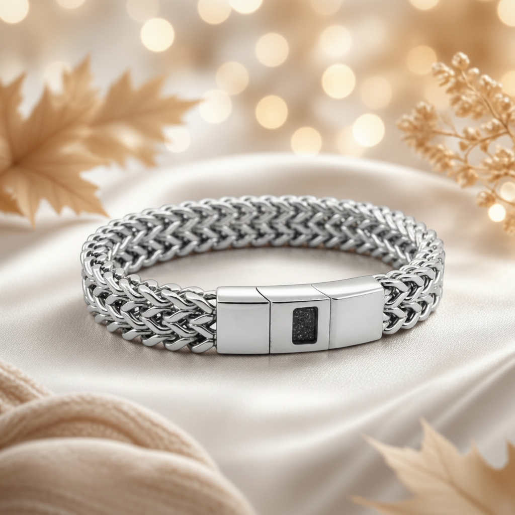 Silver Men's memorial bracelet, handcrafted in Lancashire UK - by Keepsake Memorial Jewellery