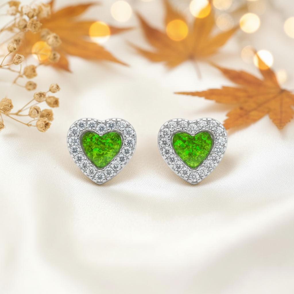 Heart shaped memorial ashes earrings with CZ stones, handcrafted in Lancashire UK - by Keepsake Memorial Jewellery