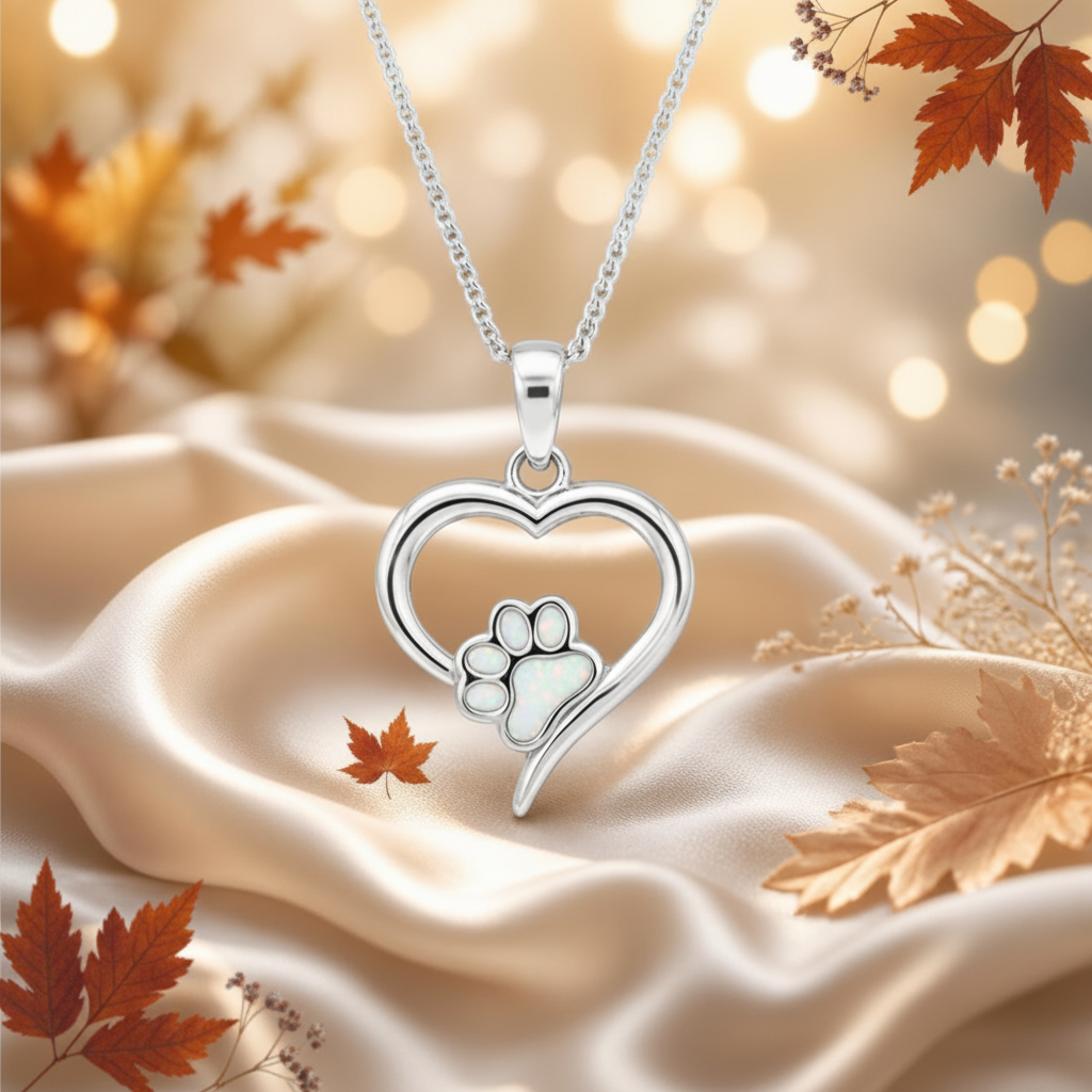 Silver Penny open heart with paw detail ashes memorial pendant, handcrafted in Lancashire UK - by Keepsake Memorial Jewellery