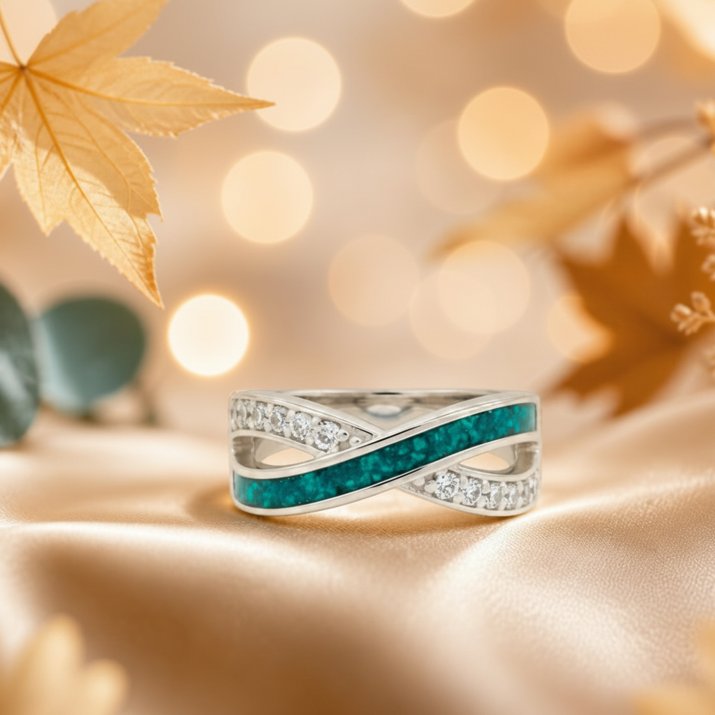 Keepsake Memorial Silver Elsie Ashes Ring in teal mist - Handcrafted in the UK