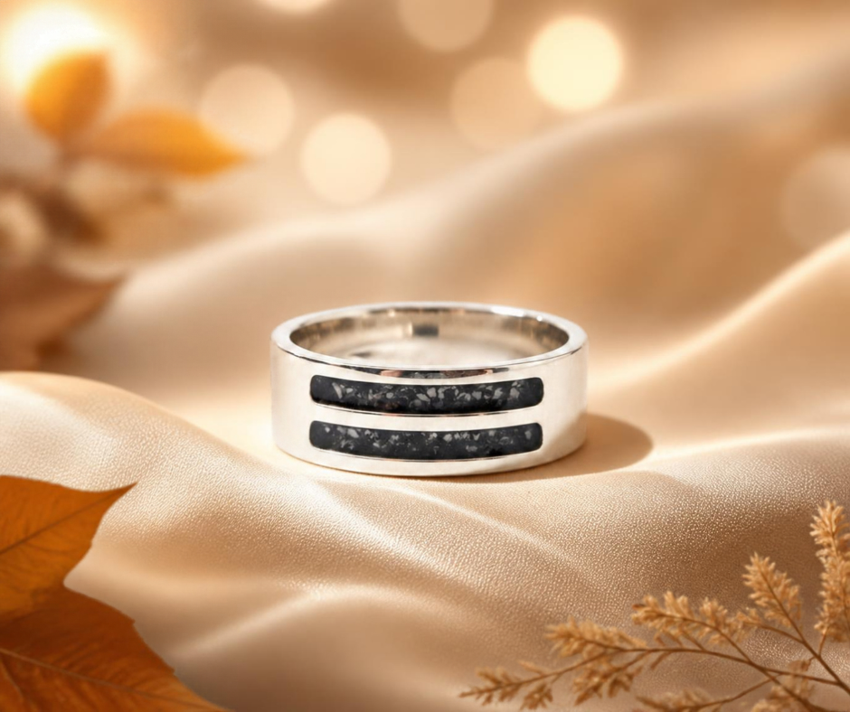 Gents sterling silver memorial Strata band ring, handcrafted in Lancashire UK - by Keepsake Memorial Jewellery