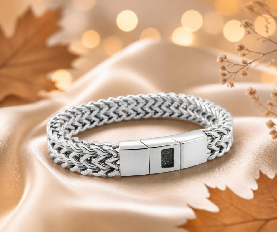 Men's stainless steel memorial bracelet, handcrafted in Lancashire UK - by Keepsake Memorial Jewellery