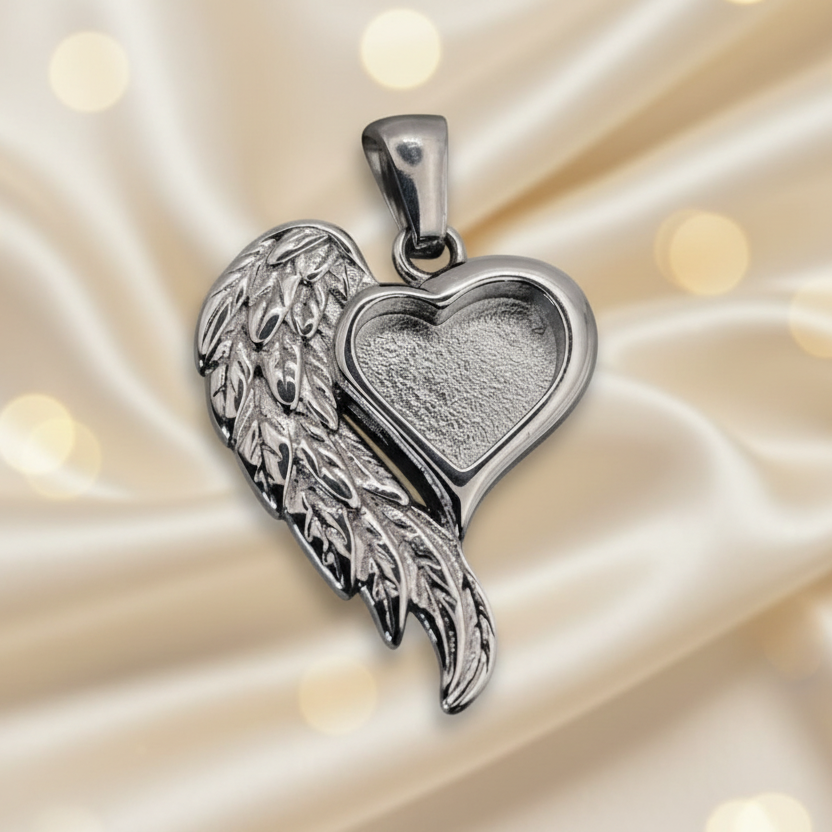 Angel wing heart pendant, handcrafted in Lancashire, uk