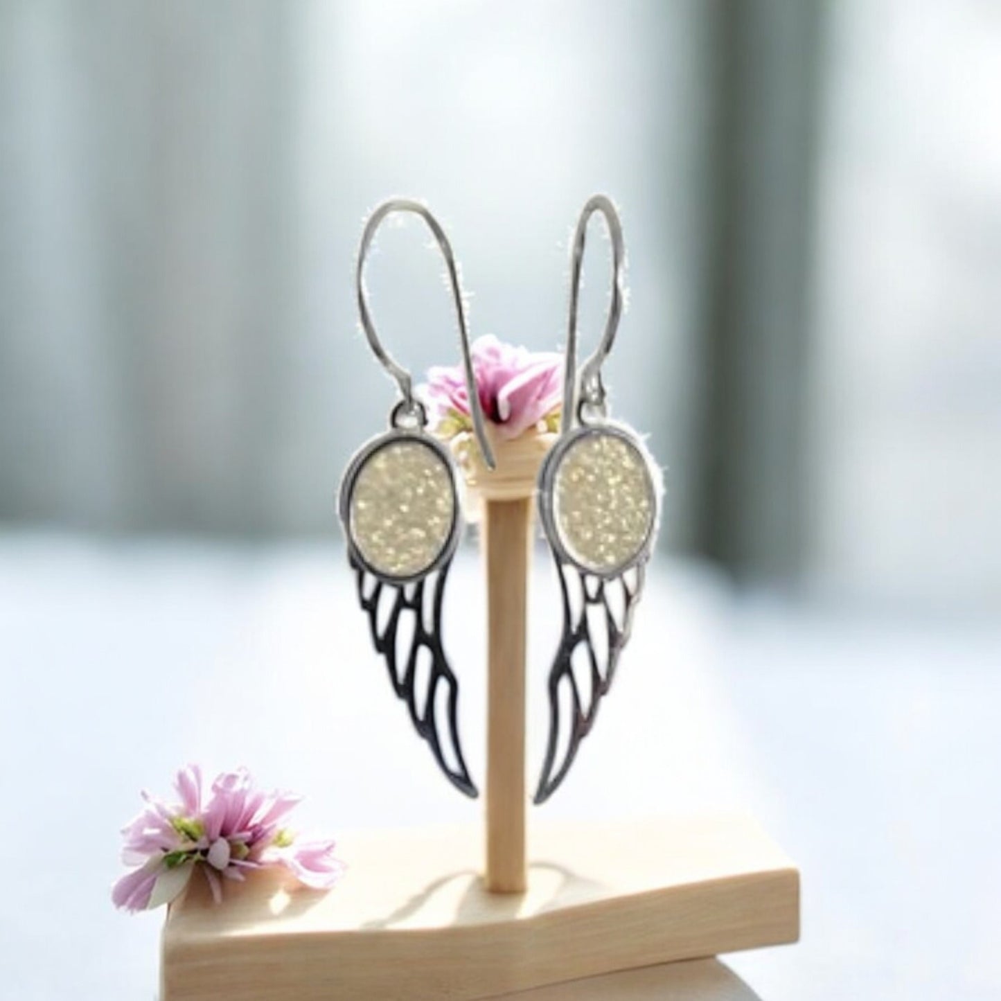 Solid 925 Silver Angel Wing Drop Earrings