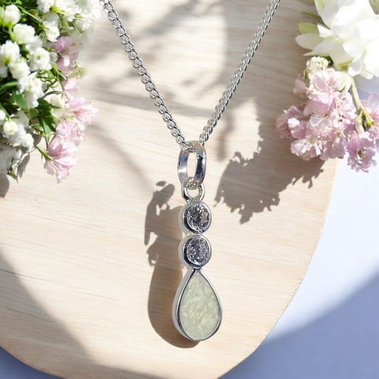 Delicate 925 Silver Teardrop Pendant with two CZ Stones