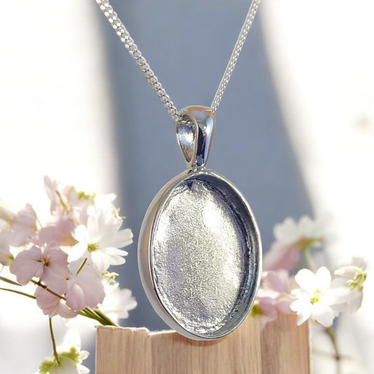 Solid 925 Silver Large Oval Pendant