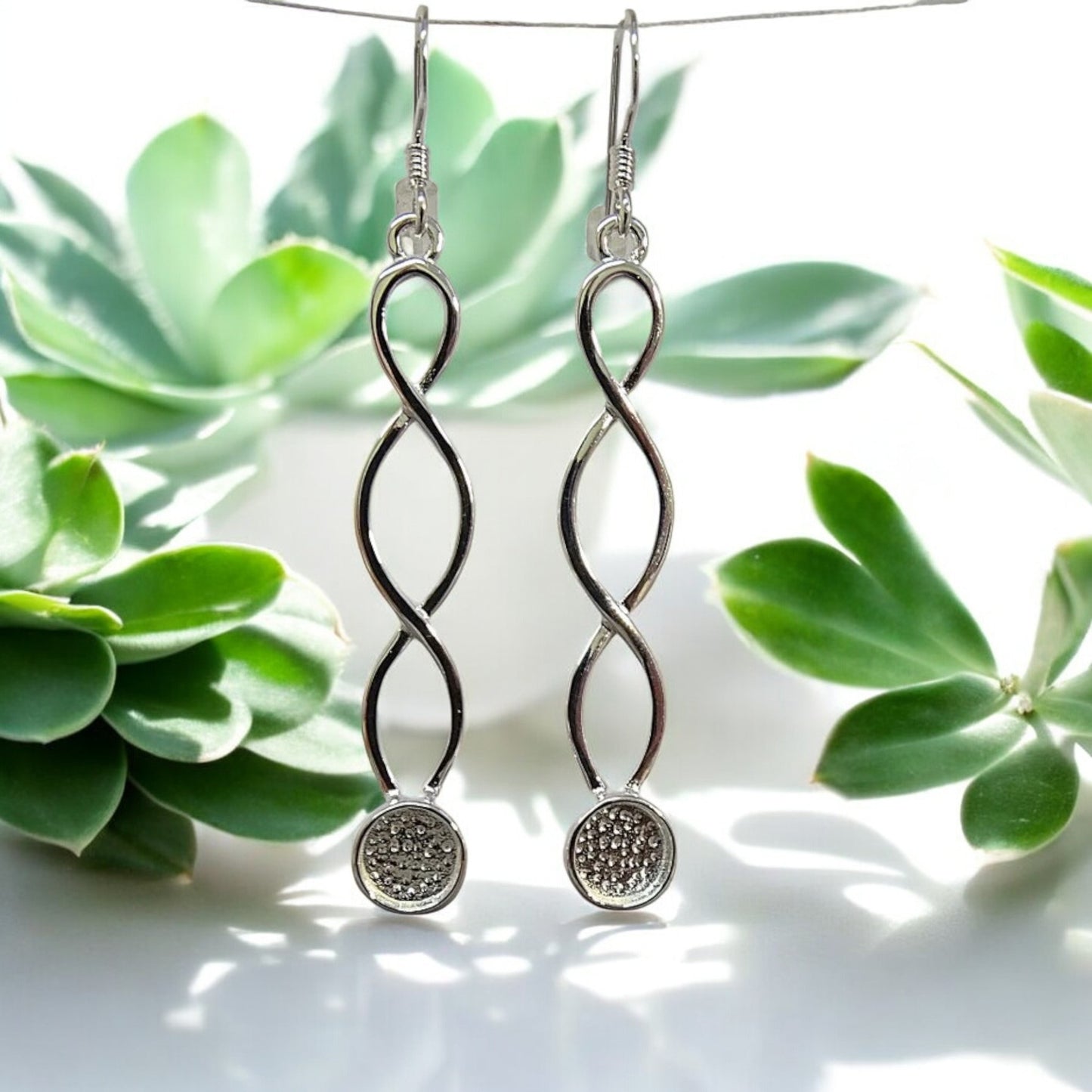 Long Twisted Wire Solid 925 Silver Celtic Drop Earrings