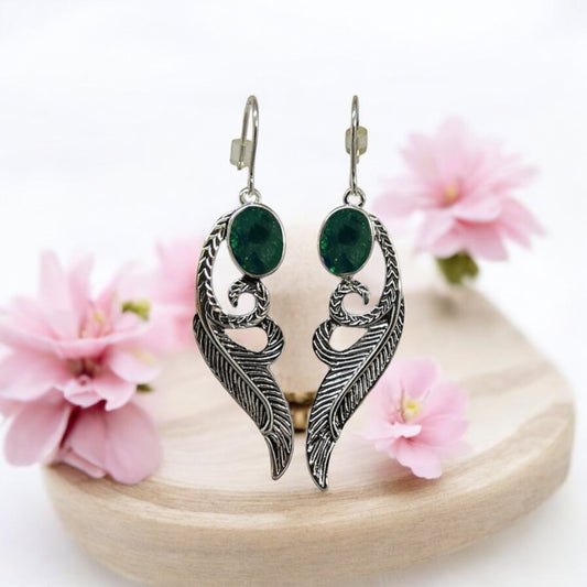 Antique Feather Style Earrings, Solid 925 Silver
