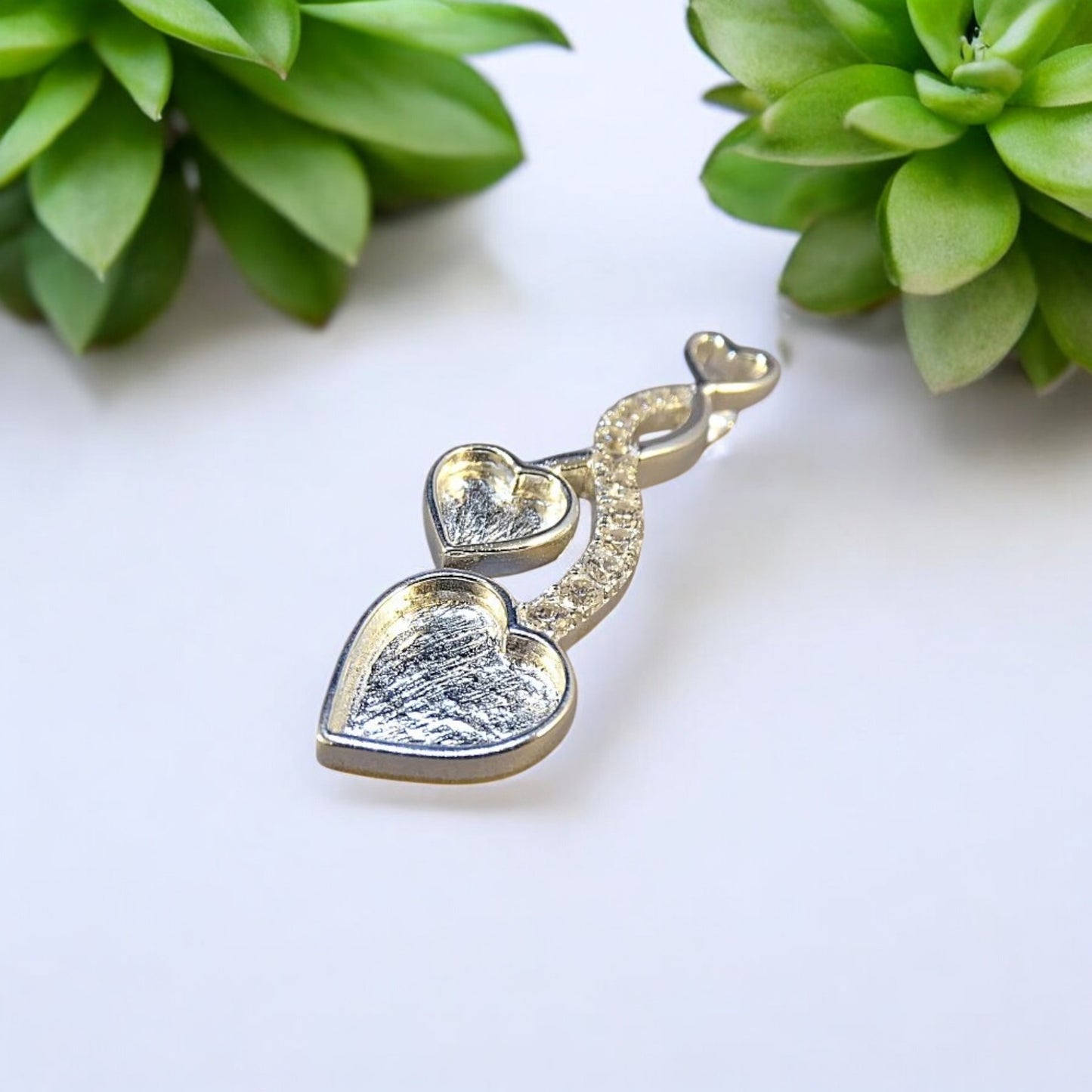 Striking Solid 925 Two Silver Entwined Hearts With CZ Stones