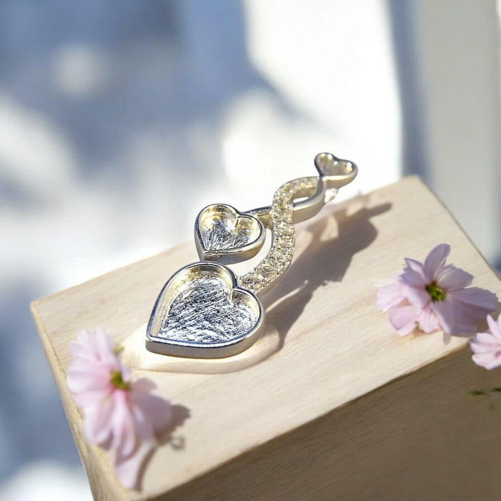 Striking Solid 925 Two Silver Entwined Hearts With CZ Stones