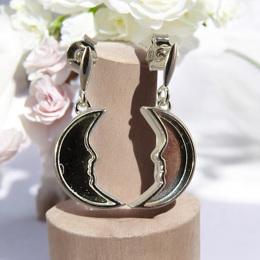 Solid 925 Silver Moon Drop shaped Earrings