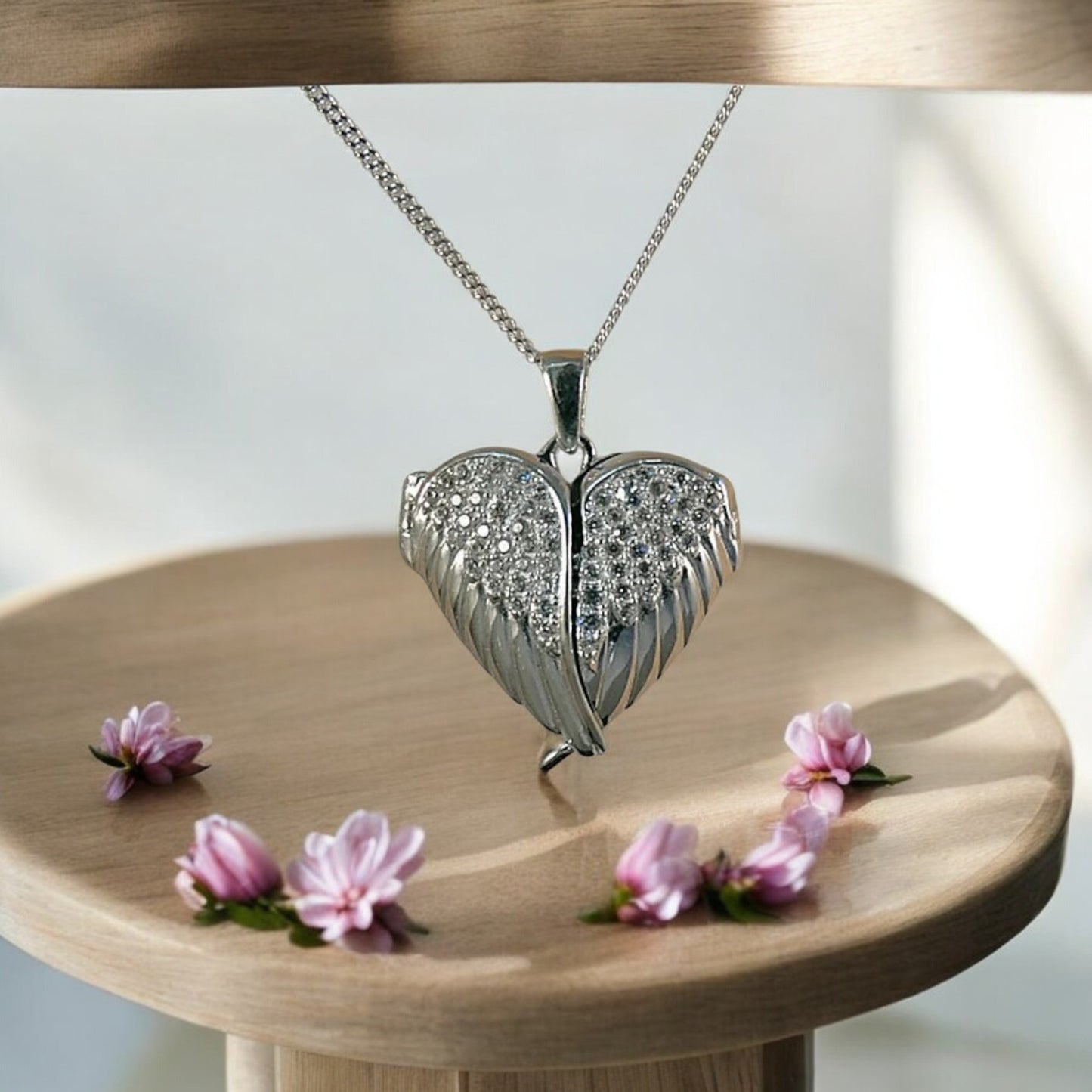 ** NEW** Solid Silver Winged Heart Locket with CZ Stones