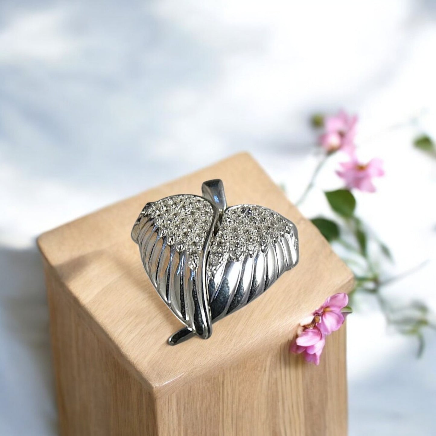 ** NEW** Solid Silver Winged Heart Locket with CZ Stones