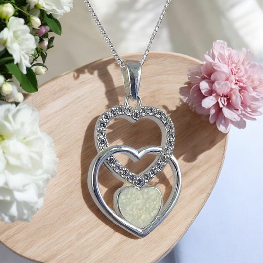 Pretty Solid Silver Triple Heart Pendant with CZ Heart
