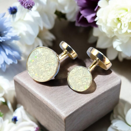 Solid 925 Silver Two Stone Cufflinks