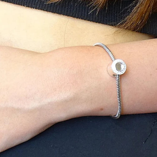 Solid Silver Round Charm with QZ Stones